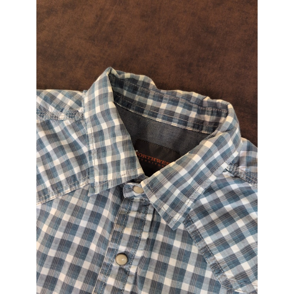 Northwest Territory Mens Blue Plaid Western Pearl Snap Short Sleeve Shirt Medium